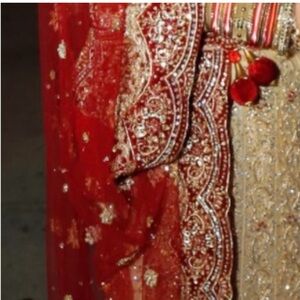 Embellished Red and Gold Bridal Sequin Gown